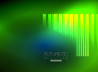 Bright neon color techno abstract background, shiny glowing neon lines in the dark background
