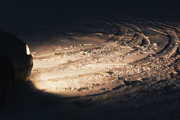 Car tracks in the snow 