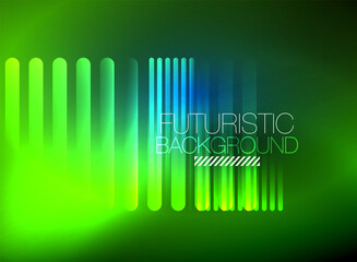 Bright neon color techno abstract background, shiny glowing neon lines in the dark background