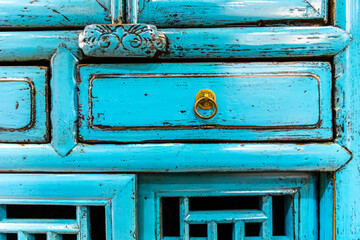 Details of old, colourful Chinese traditional furniture