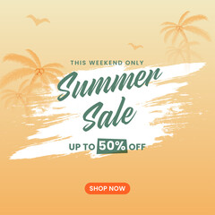 UP TO 50% Off For Summer Sale Poster Design With Brush Stroke Effect.