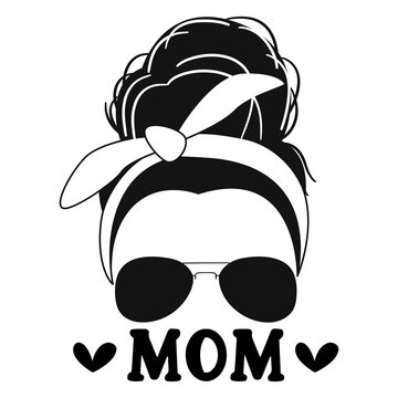 Black Mom Messy Bun Quote On White Background. Vector Illustration.