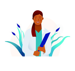 Medical Insurance. Female Doctor. Modern Flat Vector Concept Illustration. Medical Specialist Concept.