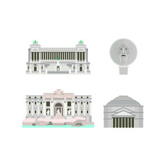 Cartoon symbols of Rome, Italy. Popular tourist architectural object. Rome icons set.