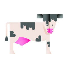 Cow. Cute Animal with Tongue. Modern Flat Vector Illustration. Social Media Template.
