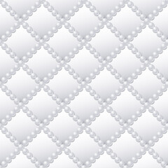 White seamless pattern of quilted texture with pearl thread. Abstract geometric background, classic style, realistic beads. Vector print for fabric, tile, gift paper, wallpaper, jewellery design.