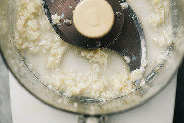Food processor with garlic and lemon juice