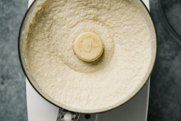 Cauliflower hummus prepared with a food processor