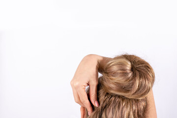 Womens hairstyle creative bundle, back view, white background.