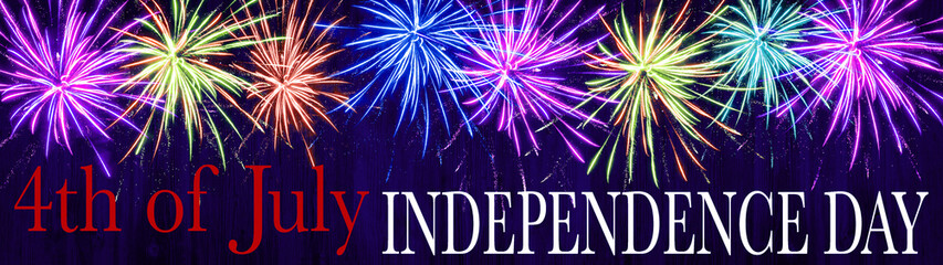 Happy 4th of July - Independence Day USA background banner panorama template greeting card -  Sparkling firework on dark blue night texture