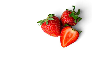 Heap of strawberries isolated on white background.