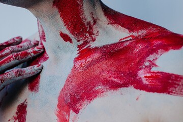 Red and grey body art 