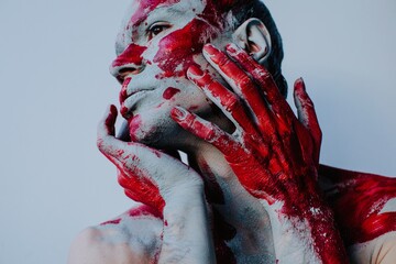 Grey and red body art 