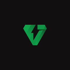 Letter V Logo Design With Tunder Power