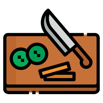 knife cutting cucumber on wooden board clip art preview