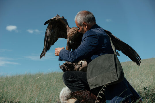 A man and an eagle