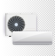 Vector set of air conditioner installation on transparent background.