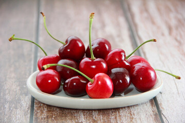 Fruits of fresh natural red cherries