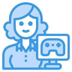 Gamer blue line icon