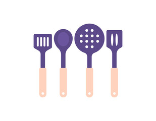 a collection of illustrations of shapes or various types of spatulas. cooking tools. flat cartoon style. vector element design
