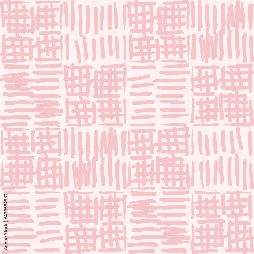 Poster Simple vector geometric abstract seamless pattern. Monochrome pink and white minimalist repeat. Small elements in rows. Graphic texture for fabric, apparel, wallpaper.
