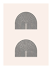 Abstract wall art. Inspired by mid century modern design contemporary vector geometric background. Minimalist poster template with simple geometric black shapes and isolated worn out texture in beige 