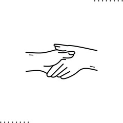 handshake and hand touching vector icon in outline