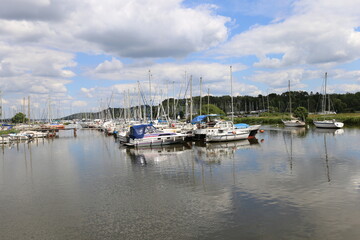 Fototapeta na wymiar Port of Folleux in Brittany, France, Landscape and Boats, June 2021