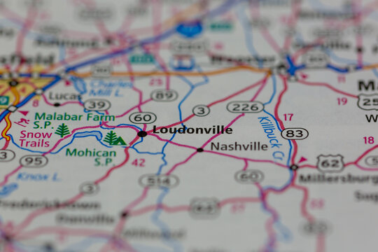 06-14-2021 Portsmouth, Hampshire, UK, Loudonville Ohio USA shown on a Geography map or Road map