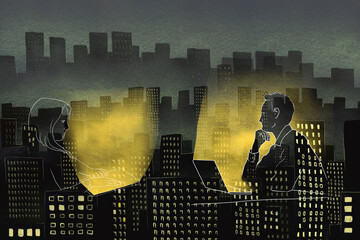 Business people working at night