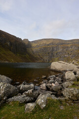 Fototapeta na wymiar vertical image of a landscape of nature. Mountain with Irish glacial lake. Comeragh Mountains, Waterford, Ireland