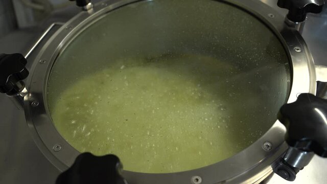 Detail of inside mash tun while making of beer