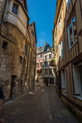 Fototapeta na wymiar Cityscape from France, old antique buildings, charming half-timbered houses