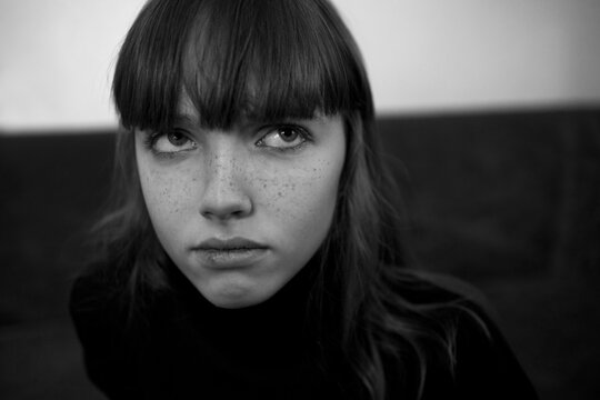 Monochrome  portrait of a beautiful teen girl 