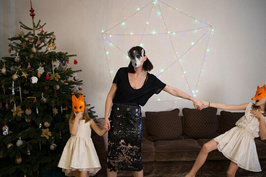  Home portrait of a beautiful, happy family 