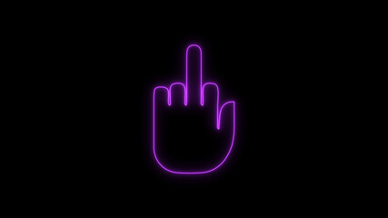 Fuck you, fuck off, provocation gesture neon sign fluorescent light glowing on black background....