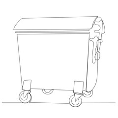 trash can one continuous line drawing, isolated, vector