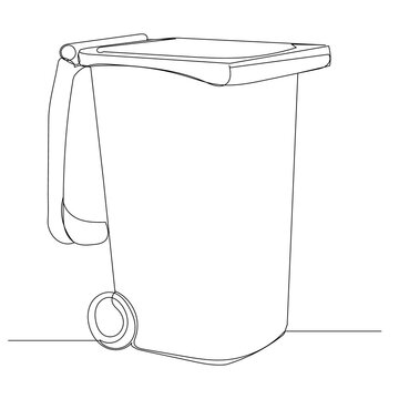 Trash Can Drawing By One Continuous Line, Isolated, Vector