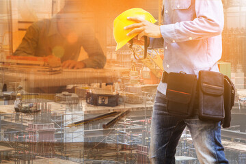 Architect man working with blueprints