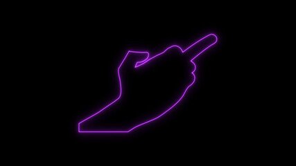 Fuck you, fuck off, provocation gesture neon sign fluorescent light glowing on black background....