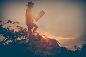 Man with a map outdoors