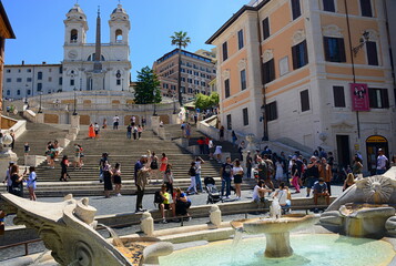 ITALY-ROME Piazza di Spagna with Spanish Steps, Trinità dei Monti church is one of the most famous in Rome.