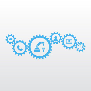 Gears with icons. Marketing mechanism concept.