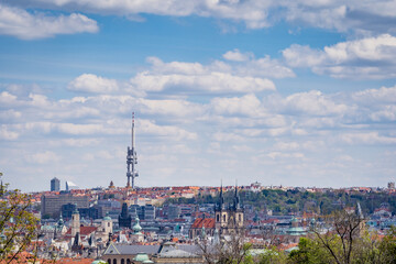 Fototapeta na wymiar Prague cityscape from Prague castle overlooking the Old town and Zizkov tower in the back