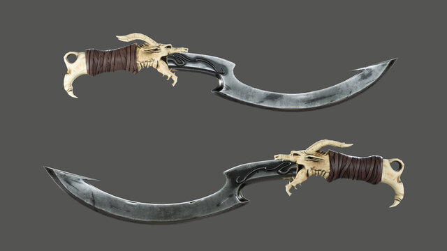 3D rendering of a dragon sword isolated on background