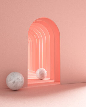 Tunnel of arches with marble balls