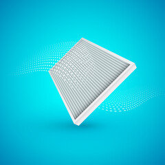 Air filter with air flow on blue background. Illustrtaion. - obrazy, fototapety, plakaty