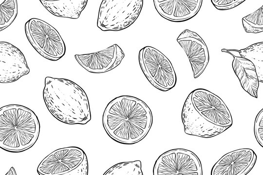 Seamless pattern of lemons, monochrome, vector
