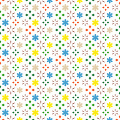 Fototapeta na wymiar Cute seamless pattern vector colorful illustration geometric figures and flowers on white background