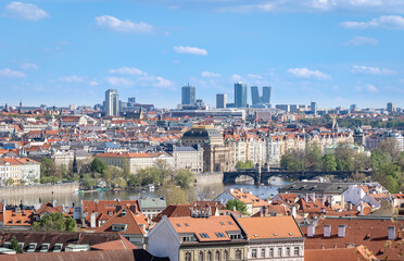 Prague cityscape - shot taken from Prague castle overlooking Old Town and New Town, and Nusle in the backround
